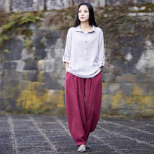 宽松棉麻太极裤 打坐裤 春秋新款 女式太极服练功裤 晨练休闲裤
