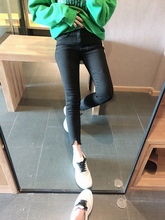 丁小y韩国东大门代购冬 内里磨毛绒紧身弹力铅笔裤显瘦牛仔裤女