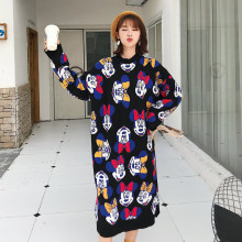 中长款过膝可爱针织衫连衣裙 套头女宽松慵懒风长袖毛衣裙秋冬新图片