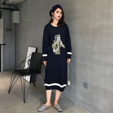 中长款长袖过膝针织衫连衣裙 套头女宽松大码胖MM毛衣裙2018秋冬图片
