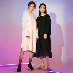 韩版学院风条纹立领雪纺裙摆拼接时尚连衣裙