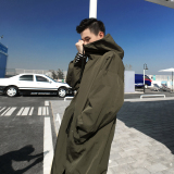 CONNIVE 中长款过膝大衣韩版防风连帽外套开衫风衣男潮ins外套
