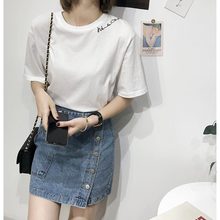 韩裳良品 韩国代购2019夏新字母刺绣圆领短袖T恤女上衣NCT117