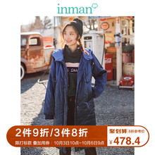 茵曼2018冬装新款INS风宽松chic连帽加厚中长款棉衣女1884051308图片