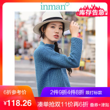 茵曼2018冬新款清新文艺范半高领长袖宽松套头粗毛线毛衣女短款图片
