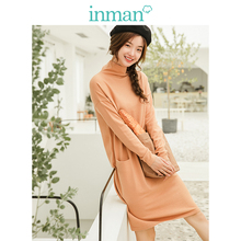 inman茵曼旗舰店高领长款韩版毛织连衣裙女裙2018秋冬新款打底裙图片