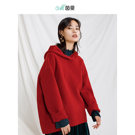 茵曼2018秋装新款连帽宽松保暖双面呢毛呢羊毛衫女1884280054商品大图