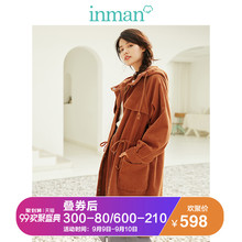 茵曼2018秋装新款连帽抽绳宽松灯芯绒外套大衣女1883041812图片