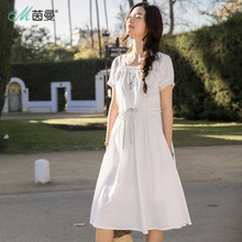 茵曼旗舰店女装裙子2018夏季新款全棉蕾丝花边两件套连衣裙配吊带图片