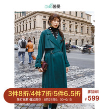 茵曼2018秋装新款H型连帽双排扣宽松休闲长袖风衣女1883061196图片