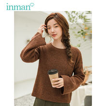 inman茵曼旗舰店圆领喇叭袖套头毛衣2018冬装新款宽松打底针织衫图片