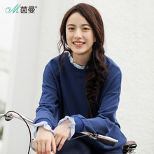 茵曼纯色文艺范拼接荷叶边圆领宽松休闲套头卫衣女1881082405图片