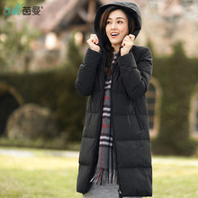 茵曼旗舰店中长款羽绒服女装2018秋冬装新款纯色休闲连帽保暖外套图片