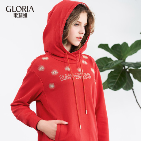 双11预|GLORIA/歌莉娅2018新精致烟花绣花连帽棉卫衣181C0E05A商品大图