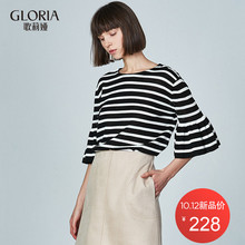 GLORIA/歌莉娅2018年秋季喇叭袖间条套头毛织衫186M5I050图片
