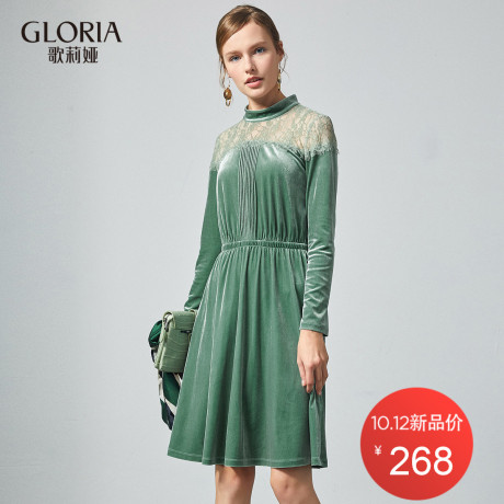 GLORIA/歌莉娅女装2018冬季拼花边连衣裙18SK4E620商品大图