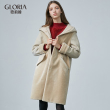 GLORIA/歌莉娅女装2018冬季连帽羊剪绒拼双面呢外套18DC6E190图片