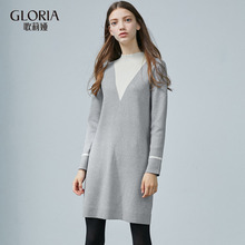 GLORIA/歌莉娅2018年冬季领子撞色毛织连衣裙18CC5K040图片