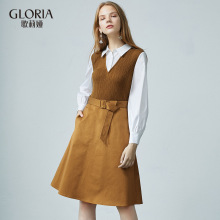 GLORIA/歌莉娅女装2018秋季假两件系带连衣裙189C4E180图片