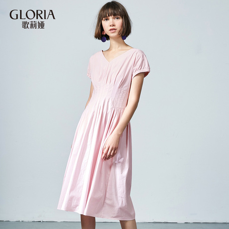 GLORIA/歌莉娅女装2018秋季V领收腰连衣裙187J4B480商品大图