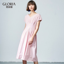 GLORIA/歌莉娅女装2018秋季V领收腰连衣裙187J4B480图片