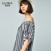 GLORIA/歌莉娅女装2018秋季条纹一字肩上衣187J3B100图片