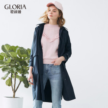 GLORIA/歌莉娅女装2018春季新款翻领连帽蛋形风衣外套183C6E590图片