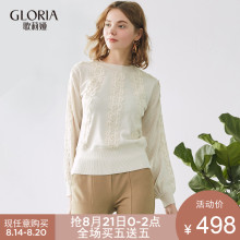 GLORIA/歌莉娅夏季新品灯笼袖蕾丝花边丝棉毛衫182C5J29A图片