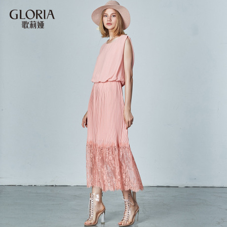 GLORIA/歌莉娅2018夏季裙摆压褶连衣裙186K4BAW0商品大图