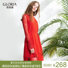 GLORIA/歌莉娅女装2018新款弹力针织拼蕾丝连衣裙181C4E130图片