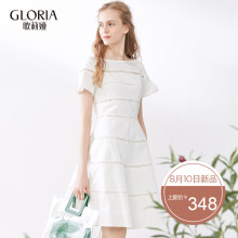 GLORIA/歌莉娅女装2018夏纯色圆领拼花边小镂空连衣裙185K4BAU0图片
