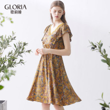 GLORIA/歌莉娅2018莫代尔真丝印花连衣裙184E4B9R0图片