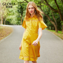 GLORIA/歌莉娅2018夏全棉镂空花边衬衣连衣裙184E4C200图片