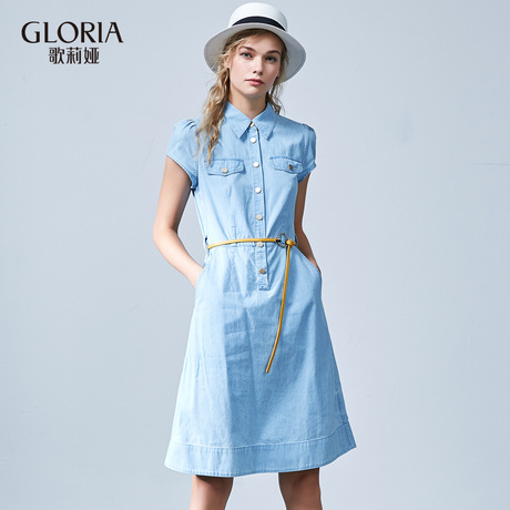 GLORIA/歌莉娅2018夏季牛仔连衣裙185K4BB20商品大图