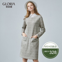 GLORIA/歌莉娅女装2018秋季衬衫领格纹连衣裙189C4E290图片