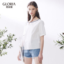 GLORIA/歌莉娅女装2018夏季船领灯笼袖上衣185C3D050图片