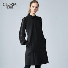 GLORIA/歌莉娅女装2018冬季拼花边A型连衣裙18CC4E090图片