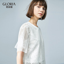 GLORIA/歌莉娅女装2018秋季箱型蕾丝上衣187R0B110图片
