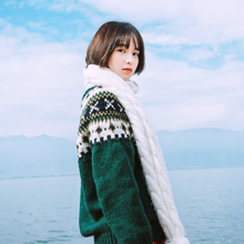 女冬 森林绿摩天轮冰岛北欧费尔岛毛衣小清新针织衫 纯手工编织