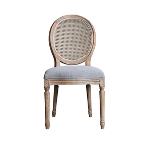 欧式餐椅实木做旧休闲椅藤编椅咖啡厅椅子 布艺透气单人椅田园风