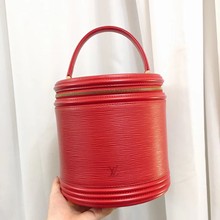 日本中古二手LV路易威登红色水波纹化妆桶女士手提包vintage正品