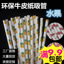 新款水果图案 可降解环保牛皮纸吸管 一次性纸质吸管 派对装饰品