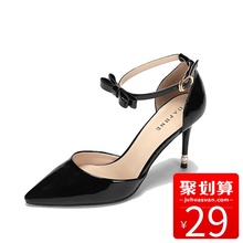 1017102008 尖头中空蝴蝶结带宴会甜美女鞋 达芙妮春夏新品 Daphne