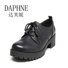 达芙妮英伦学院风复古圆头粗跟系带深口女单鞋 1516404005 Daphne