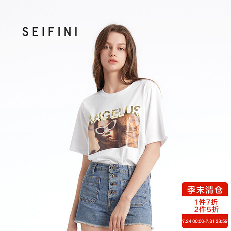 诗凡黎2018夏季新款韩范学生复古港风简约短袖chic宽松印花t恤女商品大图