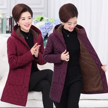 中老年女装棉服大码妈妈装秋冬棉衣女中长款加绒加厚冬季棉袄外套