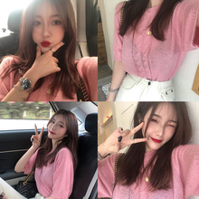 韩风气质麻花针织衫百搭显瘦薄款百搭显瘦修身短袖女2019新款春季