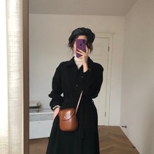 HEYGIRL黑哥 厚雪纺翻领长款衬衫裙女收腰显瘦连衣裙2019春季新款
