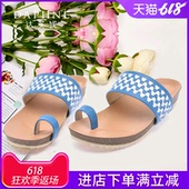 夏舒适撞色休闲百搭套趾坡跟拖鞋 达芙妮夏季凉拖女凉鞋 Daphne