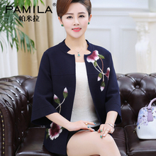 中老年人女装春秋短款毛呢外套气质高贵妈妈长袖针织开衫宽松上衣图片